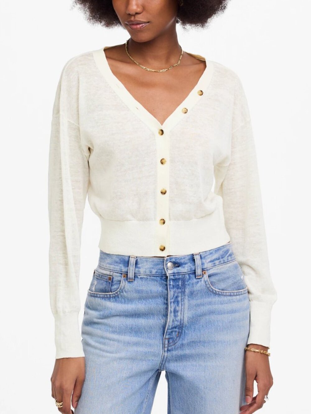 Madewell Linen Blend Lightweight V-Neck Cropped Cardigan Cream Size XXS NWT